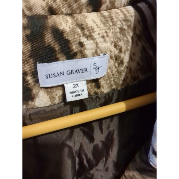 Susan Graver 2X 3 Button Jacket Black Grey White Animal Print - Picture 3 of 4